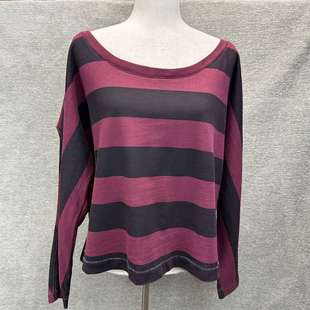 Rag Bone Knit Striped Long Sleeve Top Burgundy‎ Black Women's Size M